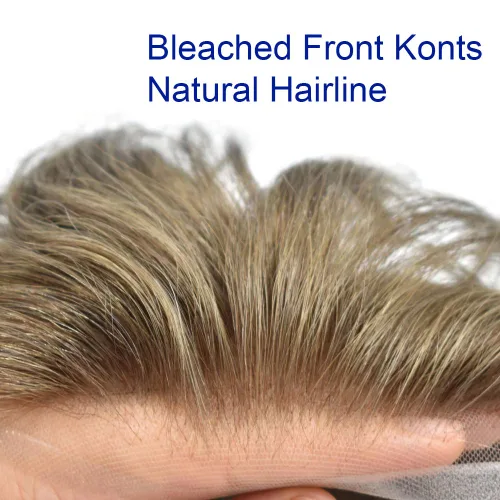 Miniatura 3 de Toupee para hombres sistemas de reemplazo de piel sintética con encaje suizo para hombre, nudos blanqueados, línea capilar natural para hombres
