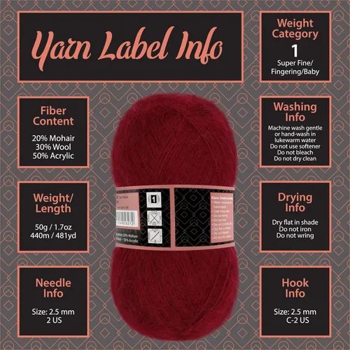 Miniatura 5 de JubileeYarn Mohair Elixir Yarn - 50g/Skein Baby Wool Blend - Cosmopolitan - 1 Skein