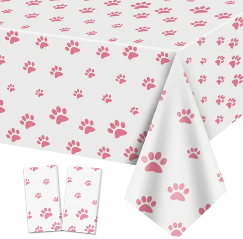 Miniatura 9 de Paquete de 2 manteles con estampado de patas de cachorro, 51 x 87 pulgadas, desechables, de plástico, para decoraciones de fiestas temáticas