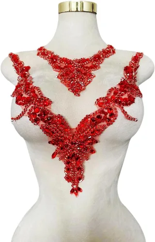 Miniatura 9 de Accesorios de apliques de encaje de diamantes de imitación hechos a mano puros cuentas de costura a mano piedras parches para vestido de novia