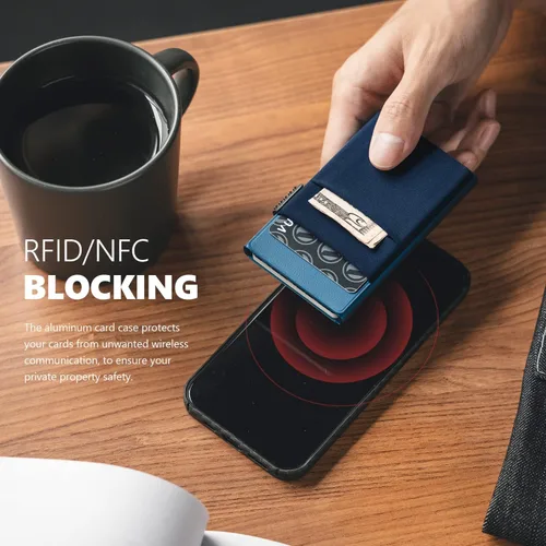 Miniatura 11 de VULKIT Billetera minimalista con ventana de identificación y bolsillo EDC con bolsillo desplegable para tarjetas de crédito y bloqueo RFID, diseño