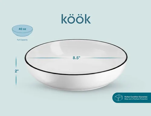 Miniatura 7 de KooK Juego de cuencos de porcelana para pasta, borde negro, juego de 4 40 oz