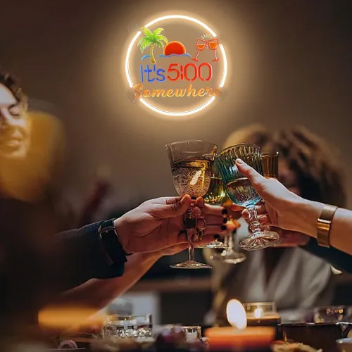 Miniatura 2 de Señal de las 5 en Algún Lugar - Señal de Neón para Decoración de Pared - Señal de Neón de Cerveza de 17"x13" para Negocios con Interruptor Regulable