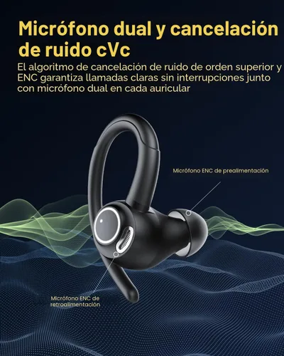 Miniatura 4 de Auriculares inalámbricos, auriculares Bluetooth 5.4 deportivos, auriculares sobre la oreja con micrófono de cancelación de ruido ENC, 48H