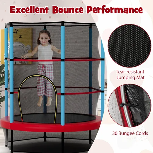 Miniatura 4 de Goplus Trampolín de 55 pulgadas para niños, cama elástica para niños con red de seguridad, diseño sin costuras, mini rebote recreativo