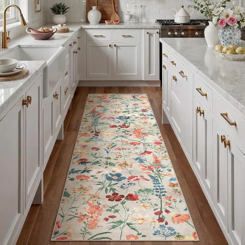 Miniatura 6 de PureCozy Alfombra de pasillo floral de 3 x 10, lavable, larga, color beige, dormitorio, alfombra antideslizante, para interiores, estilo bohemio