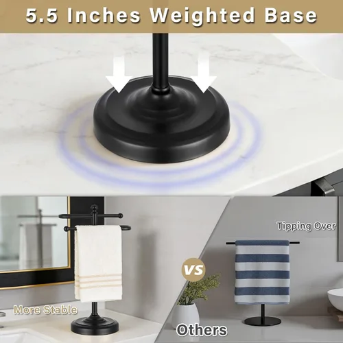 Miniatura 4 de Toallero de mano, soporte para toallas de mano de acero inoxidable 304 para encimera de baño, cocina, base ponderada en forma de S de 14.5 pulgadas