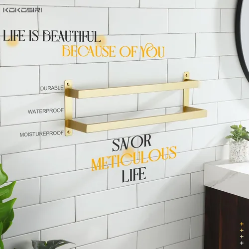 Miniatura 9 de KOKOSIRI Barras para Toallas de Baño de 2 Niveles Tipo Escalera Dorado Cepillado Rieles para Toallas de 24 Pulgadas Soportes para Toallas Montados