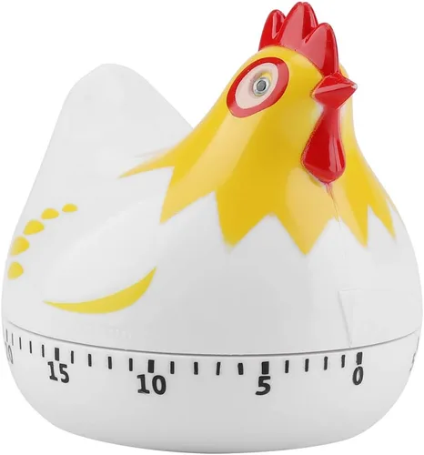 Miniatura 9 de Lindo temporizador de cocina en forma de pollo, temporizador mecánico de cuenta regresiva de 60 minutos para cocinar y hornear (blanco)