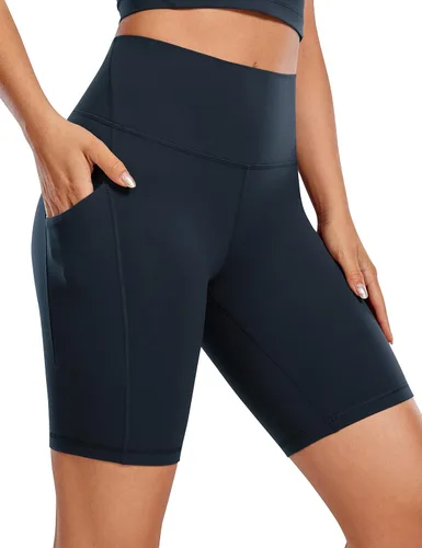 CRZ YOGA Women's Butterluxe Biker Shorts 8 Inches - High Waisted Side Pockets Workout Yoga Volleyball Buttery Soft