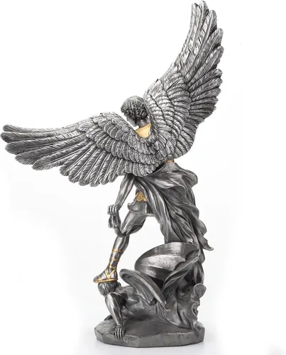 Miniatura 3 de Veronese Design 14 5/8 pulgadas Saint Michael pisotea la escultura de resina de demonio fundido en frío estatua de acabado de peltre