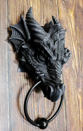 Miniatura 8 de Ebros Gift Gótico Antiguo Dragón Cuernos Wyvern Monarca Guardián Cabeza Aldaba de puerta Mitos y leyendas Calabozos y Dragones Decoración del hogar