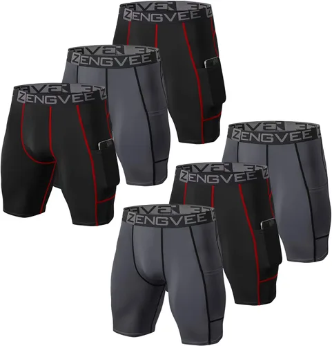 ZENGVEE Pantalones cortos de compresión para hombre, paquete de 3 con bolsillo, pantalones cortos para correr, gimnasio, natación, yoga, escalada,