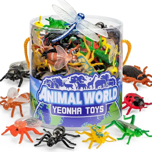 60 piezas de mini juguetes de insectos con caja de regalo, figura de insectos de plástico para niños, decoración de fiesta temática de insectos