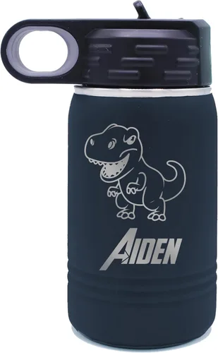 Miniatura 4 de My Personal Memories Botella de agua personalizada de 12 onzas para niños con pajilla, vaso aislado de doble pared para niños, niñas, escuela y Azul