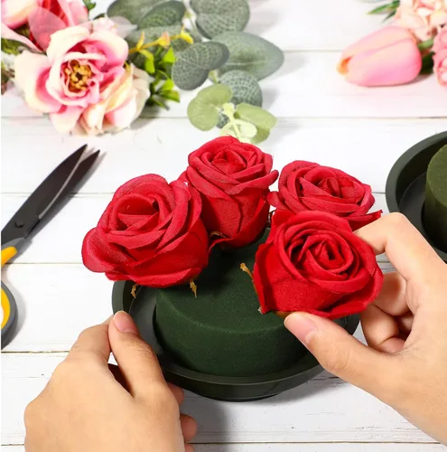 Miniatura 4 de Maitys Espuma floral con cuenco de 4.7 pulgadas, kit de arreglo floral verde para bricolaje, espuma húmeda redonda, flores de pasillo de boda