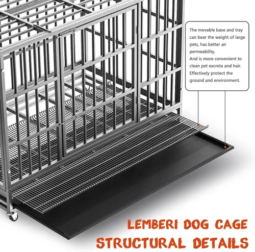 Miniatura 3 de LEMBERI - Jaula para perro indestructible y resistente de 48/38 pulgadas, a prueba de escapes con ruedas bloqueables, doble puerta para evitar