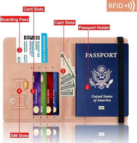 Miniatura 3 de Funda para pasaporte, funda para pasaporte, funda de cuero impermeable con bloqueo Rfid, cartera de viaje con correa elástica y ranura