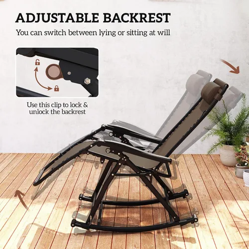 Miniatura 6 de Outsunny Mecedoras para exteriores, plegables, reclinables, de gravedad cero, mecedora de descanso con almohada, portavasos y soporte para teléfono