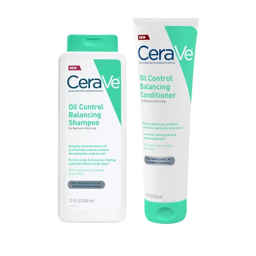 Miniatura 13 de CeraVe Champú equilibrante de control de aceite, champú aclarador con ceramidas y ácido hialurónico, elimina el aceite y deja el cabello hidratado