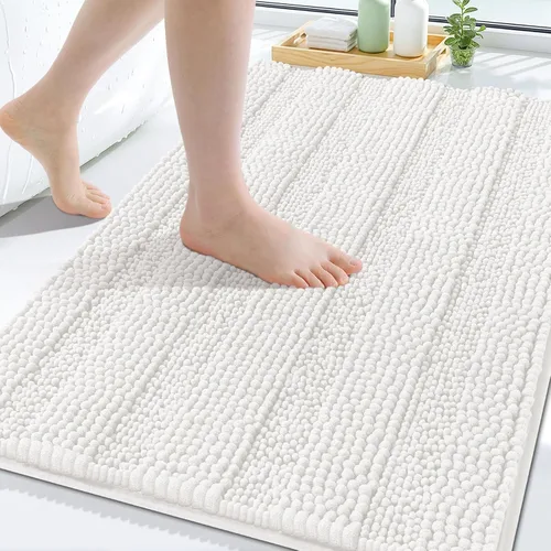 Miniatura 95 de Grandaily Alfombras de baño de felpilla a rayas de 24 x 16 pulgadas, extra gruesas y suaves, absorbentes, parte trasera de goma, alfombra de ducha
