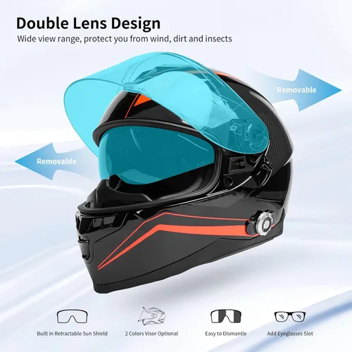 Miniatura 5 de Casco de cara completa FreedConn para motocicleta con Bluetooth 5.0 integrado, intercomunicador de 2 vías, con clasificación FMVSS-218, comunicación