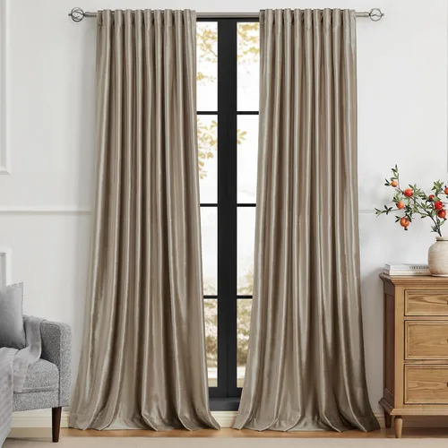 Miniatura 28 de PRIMROSE Cortinas de terciopelo champán de 63 pulgadas de largo para sala de estar, juego de 2 paneles opacos, bolsillo para barra, pestaña trasera