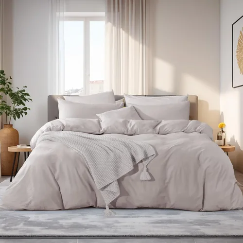 Miniatura 66 de NEXHOME PRO Funda de edredón de algodón para niños, tamaño twin, aspecto de lino, blanco, orgánico, natural, 100% algodón lavado, juego de ropa