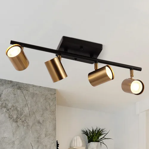 ZEVNI Moderna luz LED de pista, iluminación de pista de 4 luces negras doradas, foco de barra de riel ajustable negro mate, 19.5 x 6.5 x 4.5 pulgadas