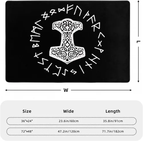 Miniatura 2 de Vikings Mjolnir and Rune Wheel - Alfombra de área con símbolo de mitología nórdica, sala de estar, dormitorio, cocina, sofá, mesita de noche, 36 x