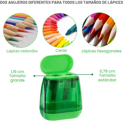 Miniatura 2 de Sonuimy Sacapuntas manuales, 4 sacapuntas manuales, doble agujero, compacto, de color, sacapuntas de mano para niños con tapa, adultos, estudiantes