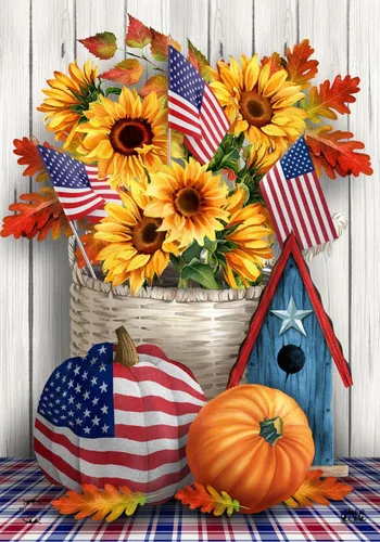 Miniatura 11 de Bandera patriótica de calabaza para jardín, girasoles de EE. UU., 12.5 x 18 pulgadas Briarwood Lane Calabazas