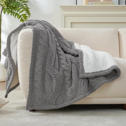 Miniatura 5 de Amélie Home - Manta de punto trenzado para sofá, mantas suaves y acogedoras de sherpa de chenilla para sofá, silla, hogar confortable, 50 x 60