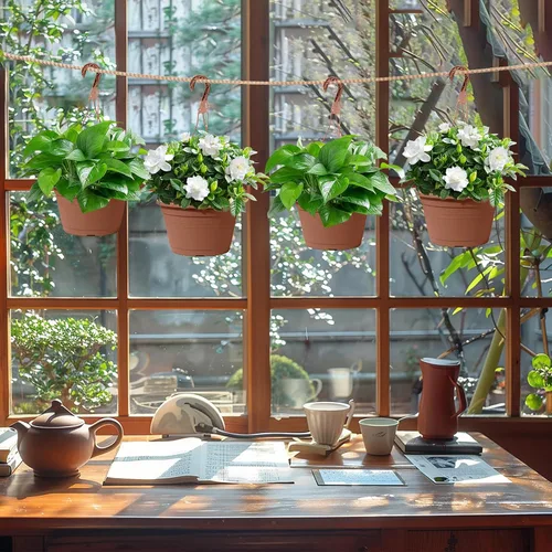 Miniatura 5 de 4 Piezas Macetas Colgantes para Plantas de Interior, 10" Macetas Grandes de Plástico Colgantes con Bandejas de Drenaje y Soporte de Cadena