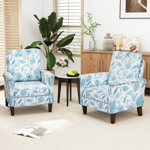 Miniatura 8 de GOFLAME Silla decorativa floral, cómoda silla tapizada con patas de madera de goma y cojín acolchado grueso, sillón individual de respaldo alto