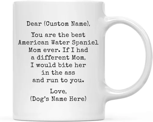 Miniatura 120 de Andaz Press Taza de café personalizada divertida con texto en inglés "Dog Mom", regalo de broma para la mejor mamá de perro cocker spaniel, muerde
