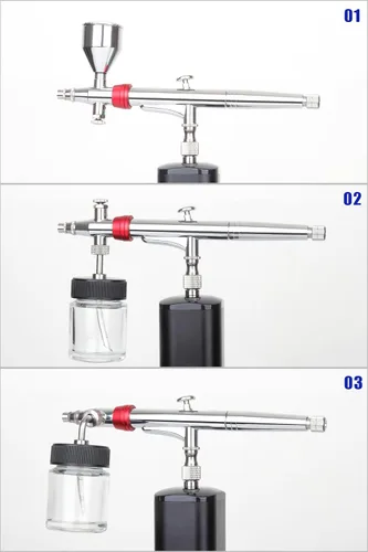Miniatura 2 de Casubaris Bolígrafo de aerógrafo con cabezal de cepillo de aire giratorio, gravedad y alimentación de sifón lateral disponible, kit de aerógrafo