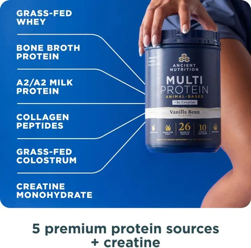 Miniatura 3 de Ancient Nutrition Polvo multiproteico a base de animales + creatina, 0.92 oz de proteína, suero alimentado con hierba, caldo de huesos, péptidos
