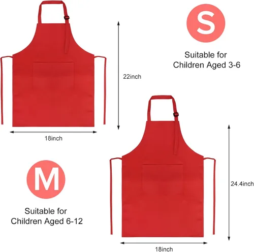 Miniatura 7 de SUNLAND Juego de delantal y gorro para niños, delantal de chef para niños para cocinar, hornear y pintar Rojo