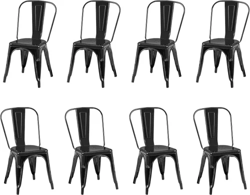 Juego de 8 sillas de comedor de metal, sillas apilables estilo tolix con respaldo, diseñadas para el comedor diario, en interiores, cocina y comedor