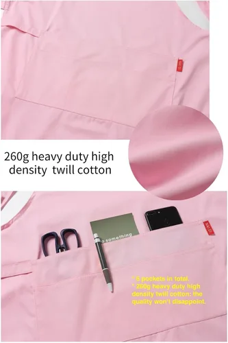 Miniatura 35 de Jeelow Delantal de cocina de algodón o sarga de algodón para hombres y mujeres, ajustable con bolsillos ajustables