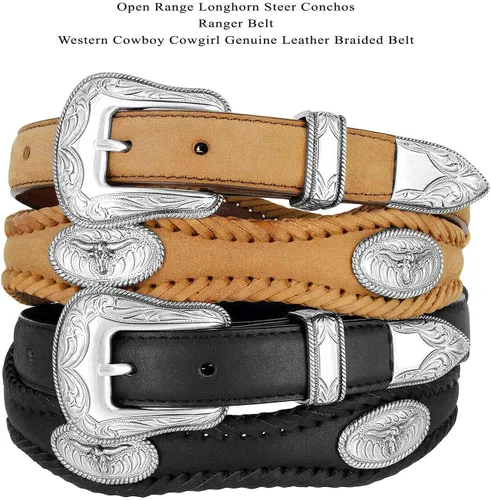Miniatura 2 de Longhorn SteerGold Star Conchos Ranger Cinturón Western Cowboy Cowgirl Cuero Genuino Cinturón Trenzado, Tamaño Hasta 60 pulgadas