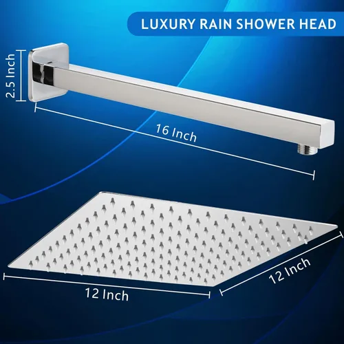 Miniatura 5 de Voolan Cabezal de ducha totalmente de metal con brazo de extensión, cabezales de ducha de lluvia tipo cascada de acero inoxidable, cabezal de ducha