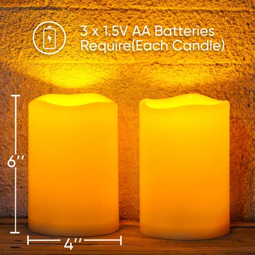 Miniatura 6 de Homemory Velas grandes impermeables sin llama de 6" x 4" para exteriores con control remoto y temporizador, velas LED parpadeantes que funcionan
