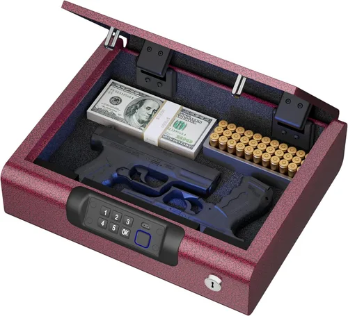 Miniatura 11 de Caja fuerte biométrica BILLCONCH para pistolas con 3 formas de desbloqueo por huellas dactilares, clave PIN digital y llave, caja fuerte para armas