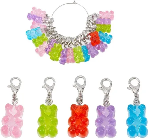 Miniatura 7 de SUNNYCLUE 1 Caja 30Pcs Marcadores de Puntada para Tejer y Ganchillo, Adornos de Flor de Margarita, Perlas de Perla, Tirador de Cremallera, Clip 30