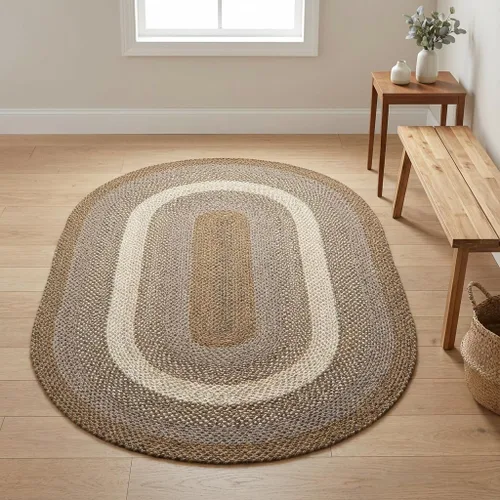 Miniatura 37 de Super Area Rugs - Alfombra trenzada rústica en tonos taupe y gris oscuro, ovalada para puerta/entrada principal, alfombra tejida para exteriores, 2