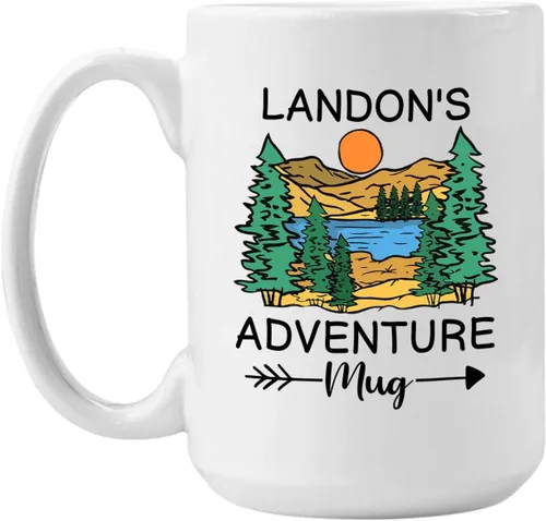 Taza personalizada de fogata – 11 oz y 15 onzas, nombre personalizado, diseños de aventura y montaña, perfecta para campistas y viajeros