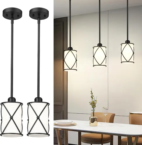 Miniatura 8 de CH9176BK-3PK - Luces colgantes de cristal para isla de cocina, paquete de 3, iluminación colgante de cocina negra sobre la isla con varilla, moderna