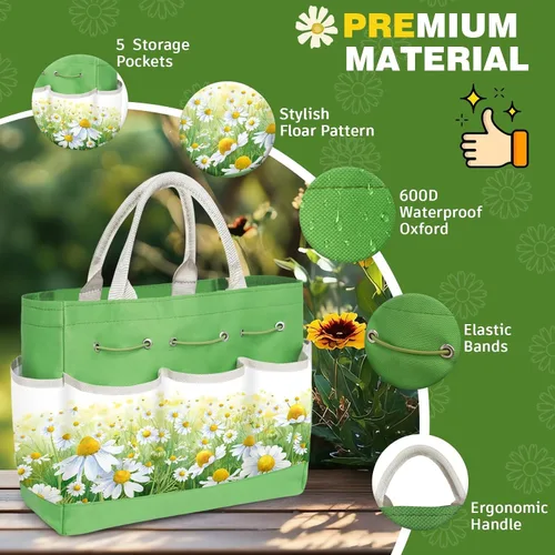 Miniatura 4 de Juego de 22 piezas de herramientas de jardín para mujeres, kit de herramientas manual resistente con bolsa grande/alfombrilla de Verde
